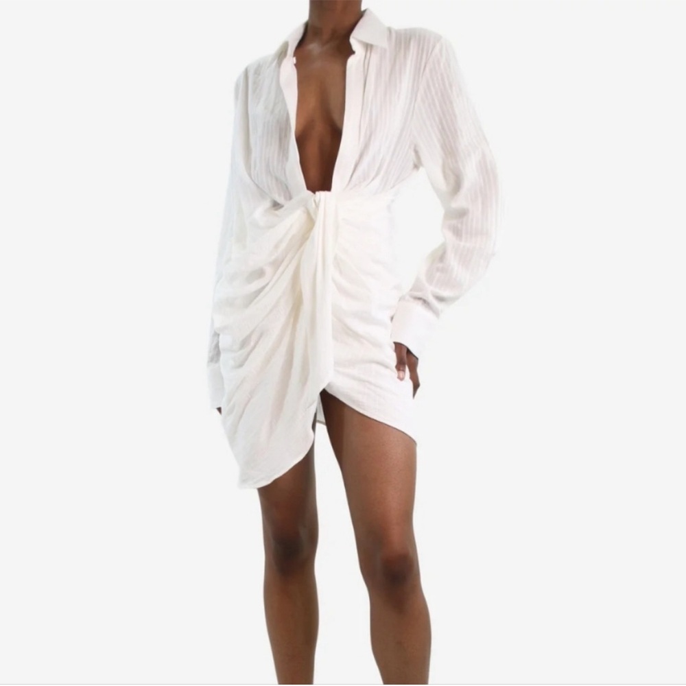 Jacquemus Ivory Draped Tie-Front Mini Dress